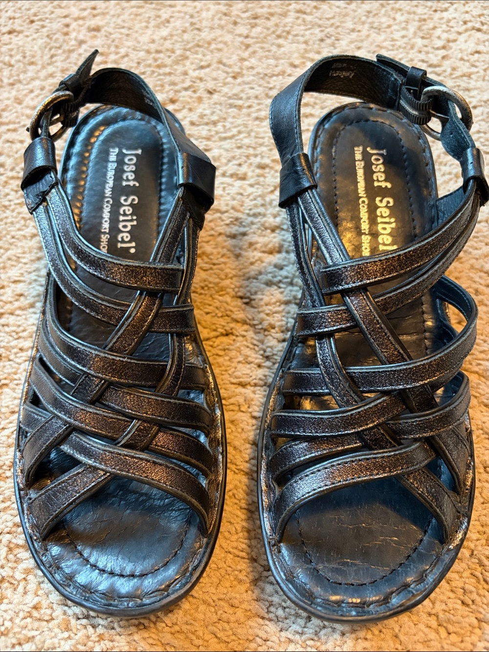 Josef Seibel Sunny 01 Black/Silver Strappy Block Heel Comfort Sandal size 38